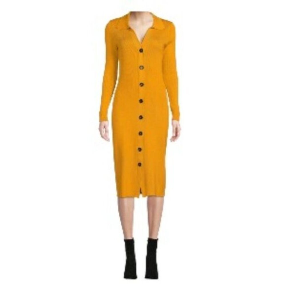 Karl Lagerfeld Paris Ribbed Midi Sweater Dress Spicy Orange Large NWOT